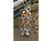 Copper n Silver-filled Chainmail Earrings with Porcelain Beads