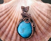 Oxidized Woven Copper Blue Magnasite Tumbled Stone Reversible Pendant