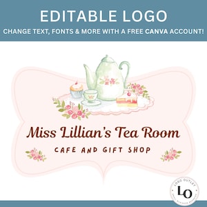 Editable Tea and Cakes Logo Template – DIY Canva Template for Tea Room, Cafe, Bakery, Patisserie & More – Easy to Customize in Canva!