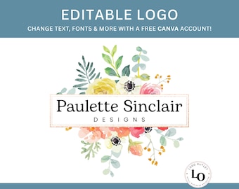 Editable Floral Logo Template – DIY Canva Template for Boutique, Photographer, Handmade Studio & More – Easy to Customize in Canva!