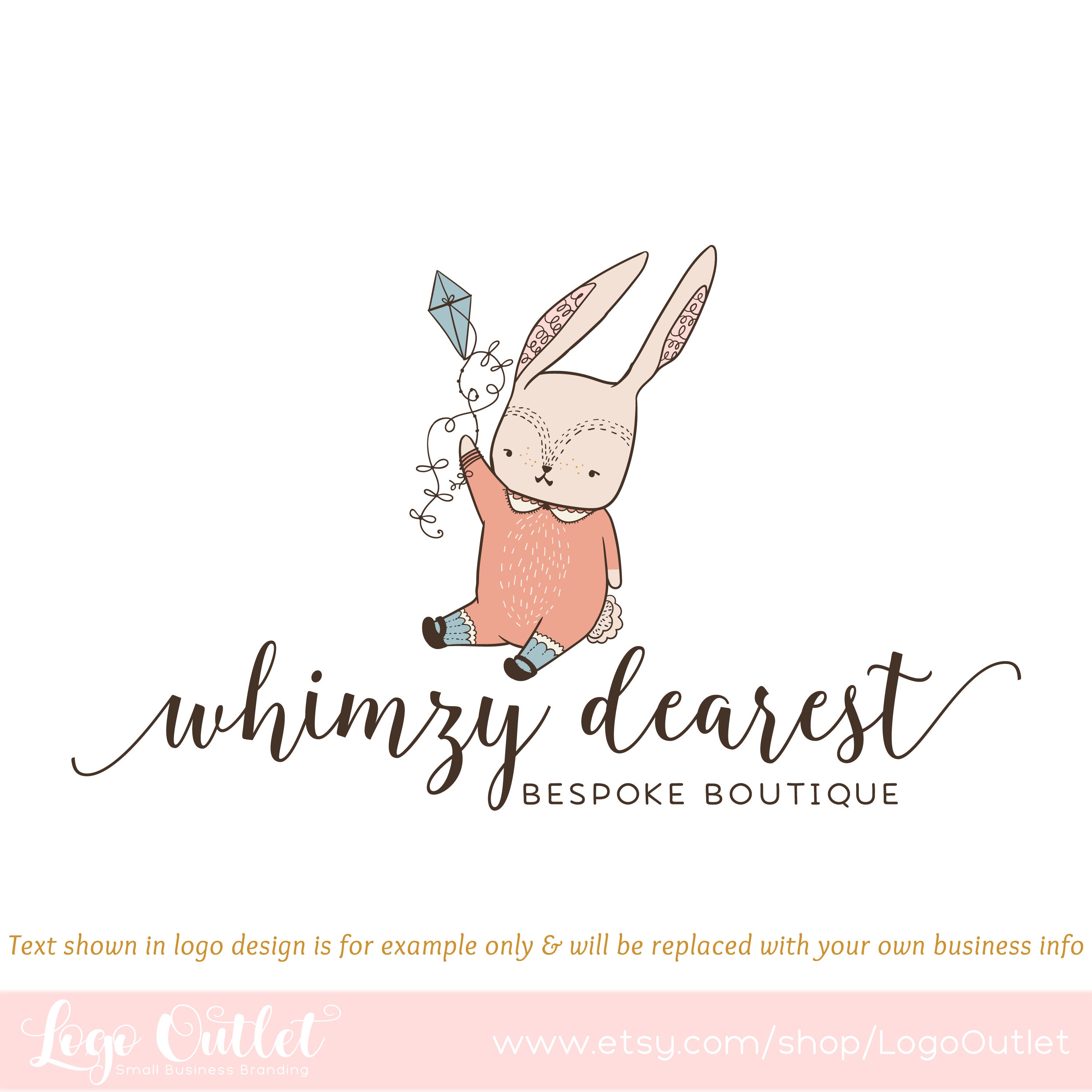 Bunny & Kite Premade Logo Design Includes Files for Web and - Etsy