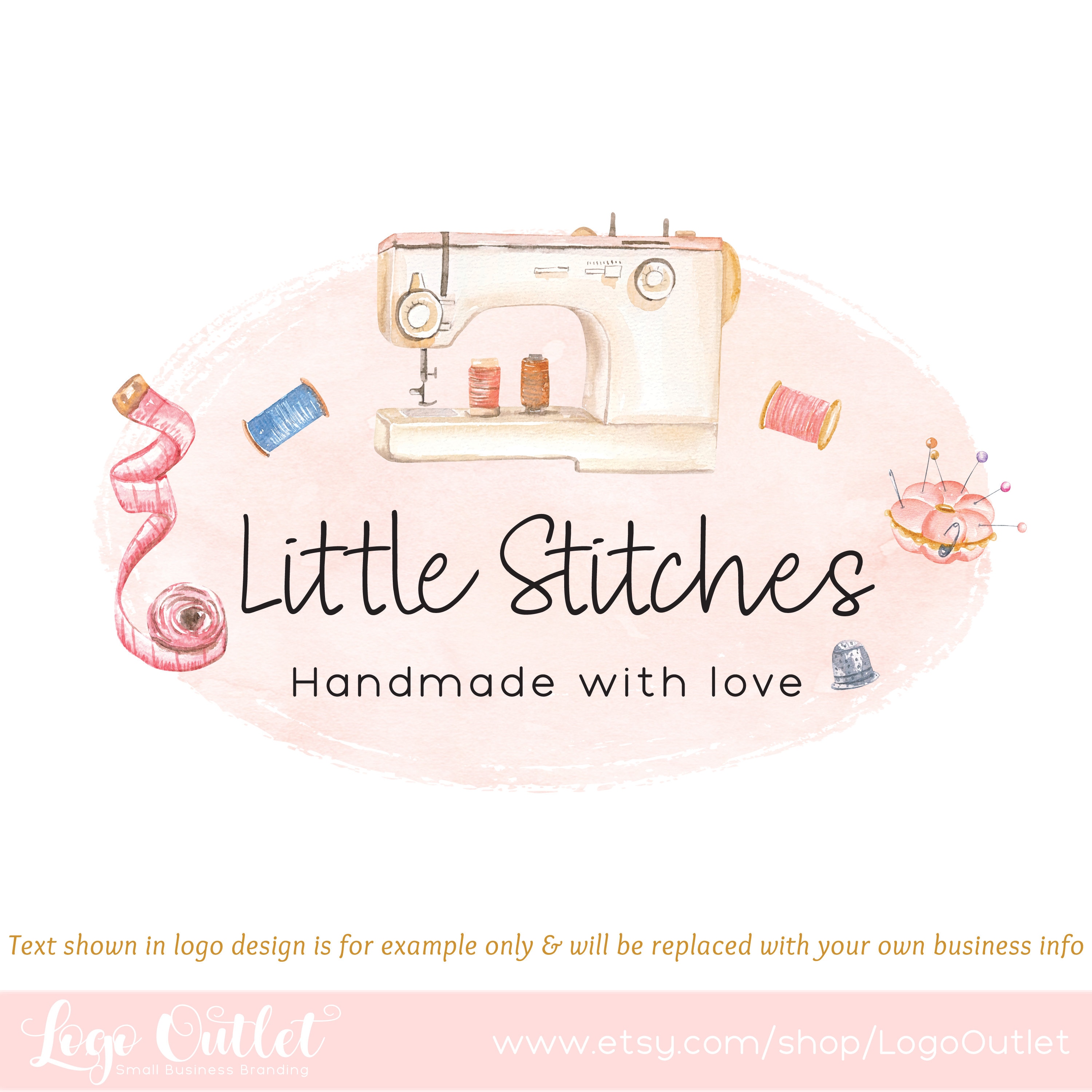 Premade boutique pink sewing machine watercolor business logo