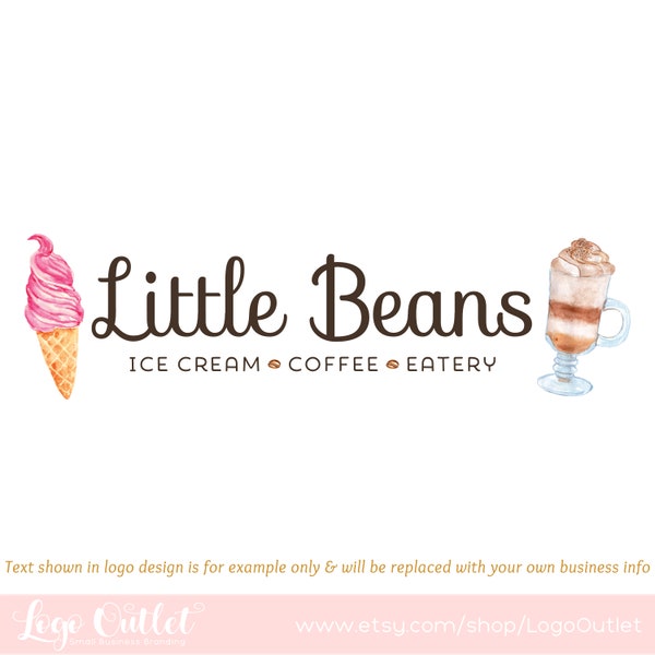 Ice Cream & Coffee Premade Logo Design - Includes files for Web + Print + Watermarks! Perfect for Coffee Shop, Ice Creamery, Cafe + more!