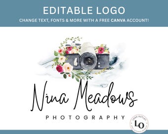 Floral Camera Logo Template: DIY Photography Branding (Canva)