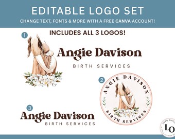 Modèles de logo de grossesse modifiables : ensemble de logos de marque Canva DIY (3 logos)