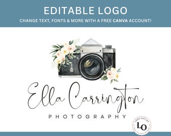 Editable Floral Camera Logo Template – DIY Canva Template for Photographer, Travel Blogger & More – Easy to Customize in Canva!