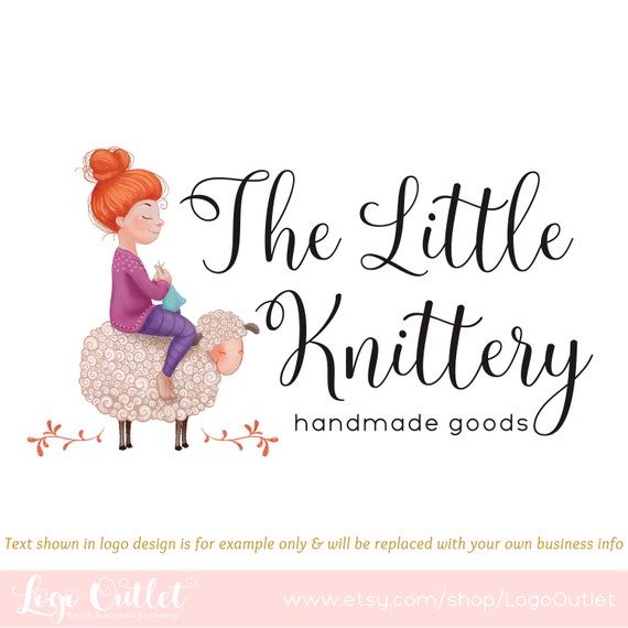 Lady Knitting Premade Logo Design Blog Header Web Print Etsy