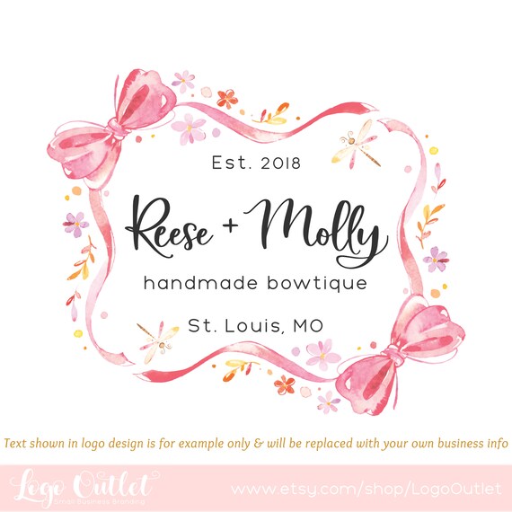 Bows Flowers Premade Logo Design And Blog Header Web Etsy