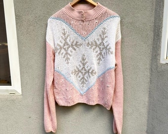 Nuggets pink snowflake vintage sweater ski knit