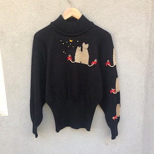 Simon Chang vintage metallic cat kitty sweater