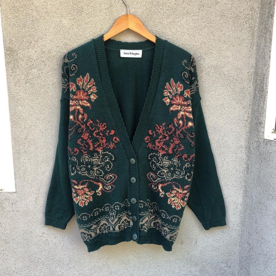 Vintage Acrylic green cardigan - image 3