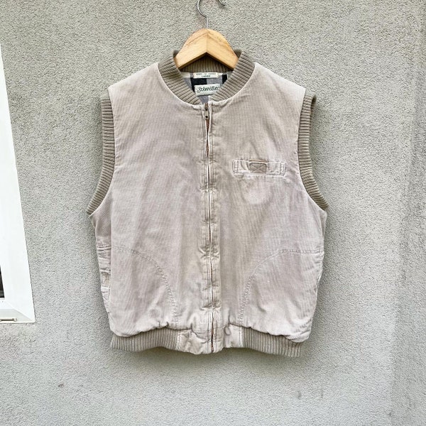 St Johns Bay vintage corduroy quilted vest with pockets, knit cuffs and zipper