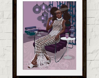 Fashion illustration - Fashion art print - Center of My Universe - Retro Futuristic