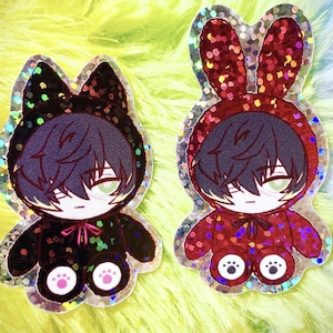 Slow Damage Plushie Towa Cat and Bunny Glitter Stickers