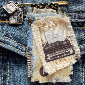 FREE SHIPPING: Textile brooch, art pin, mixed media brooch, jacket accessory, lapel pin, handstitched pin, slow stitched pin, art pin
