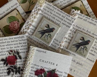 FREE SHIPPING: Handmade Mini Notecards, Literary notes, blank mini notes, bookish notes, recycled book, thank you, birthday, shower cards