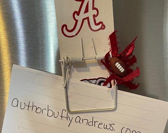FREE SHIPPING: Alabama Crimson Tide Bama Roll Tide football fan Clever Mousetrap Memo Holders, photo holders, altered mousetrap magnet