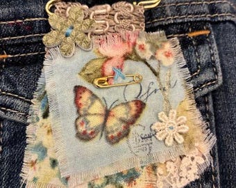 FREE SHIPPING: Textile brooch, art pin, mixed media brooch, jacket accessory, lapel pin, handstitched pin, slow stitched pin, art pin