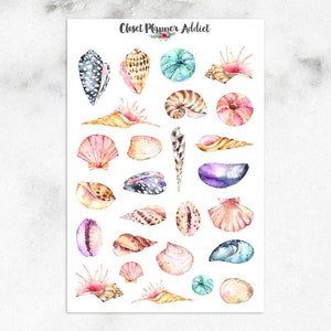 Aquarel schelpen plannerstickers | Aquarelstickers | Zeeschelpstickers | Strandstickers | Kleurrijke schelpstickers (S-346)