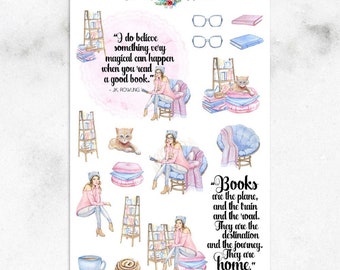 Book Lovers Planner Stickers | Watercolour Books | Books Stickers | Relax With A Book | Watercolour Stickers | Currently Reading (S-259)