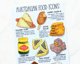 Australian Food Icons Postcard | Hand Drawn Postcard | Aussie Food | Watercolour Postcard | Sketched Postcard | Postcrossing (PC-002)