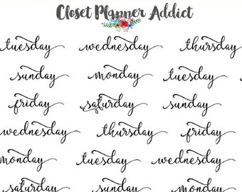 Days of the Week Planner Stickers | Weekly Planner Stickers | Mini Stickers | Script Font Stickers | Bullet Journal Stickers (DATE-003)