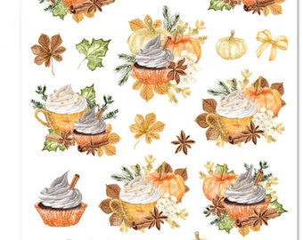 Pumpkin Latte Planner Stickers | Watercolour Stickers | Autumn Stickers | Fall Stickers | Pumpkin Stickers | Cupcake Stickers (S-327)