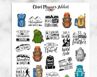 Camping Adventures Planner Stickers | Camping Stickers | Adventure Quotes Stickers | Hiking Stickers | Travel Stickers | Backpacks (S-717)
