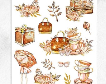 Watercolour Autumn Lady Planner Stickers | Watercolour Stickers | Autumn Stickers | Fall Stickers | Fashion Stickers (S-171)