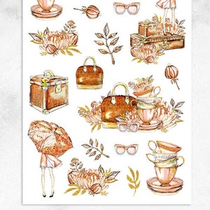 Aquarel herfst dame planner stickers | Aquarelstickers | Herfststickers | Herfststickers | Modestickers (S-171)