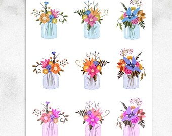 Mason Jar of Flowers Planner Stickers | Floral Stickers | Mason Jar Stickers | Cute Flowers | Floral Bouquet Stickers (S-254)