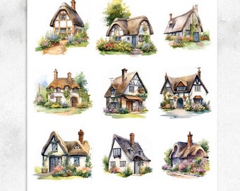 Watercolour English Cottages Planner Stickers | Cottage Stickers | Country House Stickers (MGB-JUL2023)