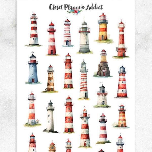 Watercolour Lighthouses Planner Stickers | Lighthouse Stickers | Coastal Lighthouse | Watercolour Stickers | Beacon Stickers (S-677)