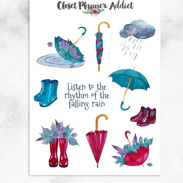 Rhythm of the Falling Rain Planner Stickers | Rain Stickers | Umbrella Stickers | Gumboots Stickers | Wet Weather Stickers (S-488)