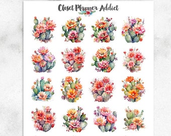 Watercolour Succulent Plants Planner Stickers | Watercolour Cactus | Colourful Succulent Stickers (S-720)