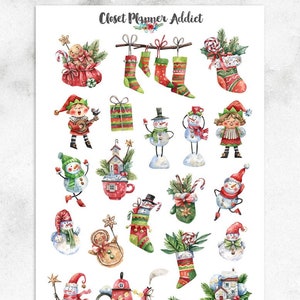 Niedliche Weihnachtssticker | Weihnachten 2023 | Weihnachtsstrümpfe | Schneemann-Aufkleber | Lebkuchen Aufkleber (S-700)