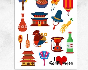 I Love South Korea Planner Stickers | Korean Stickers | Travel Stickers | Seoul Stickers | Travel Journaling Stickers (S-716)