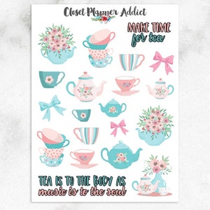 Summer Tea Party Planner Stickers | Tea Stickers | Tea Party Stickers | Summer Stickers | Floral Stickers | Teacups Teapots (S-255)
