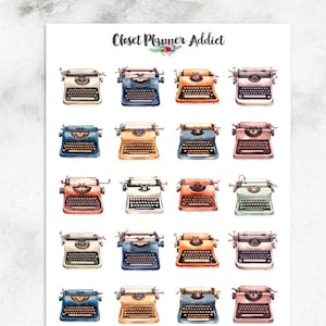 Vintage schrijfmachines plannerstickers | Schrijfmachinestickers | Retro schrijfmachines | Schrijfstickers | Kleurrijke schrijfmachines (S-681)
