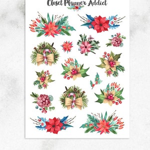 Adesivi floreali natalizi ad acquerello / Adesivi natalizi / Adesivi natalizi ad acquerello / Adesivi Poinsettia / Adesivi floreali (S-358)