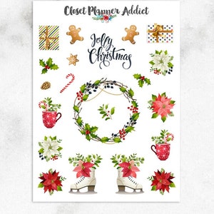Lustige Weihnachtssticker | Weihnachtsaufkleber | Weihnachtsblumen | Weihnachtsstern Aufkleber | Lebkuchenmann Sticker (S-353)