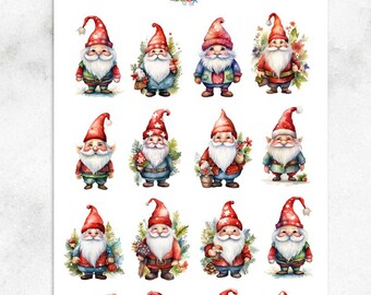 Acuarela Navidad Gnomos Planificador Pegatinas / Navidad 2023 / Pegatinas de Navidad / Pegatinas de Gnomos / Pegatinas de Gnomos Lindos (S-695)