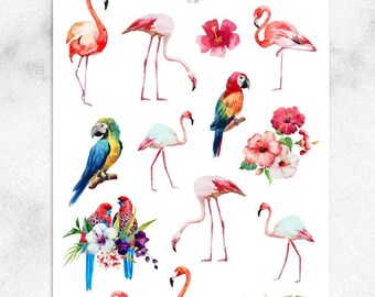 Watercolour Tropical Flamingos Planner Stickers (S-187)
