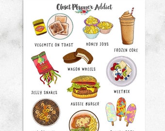 Australian Food Icons Planner Stickers | Aussie Food Stickers | Vegemite Stickers | Sausage Sizzle Stickers | BBQ Prawns (MGB-APR2023)