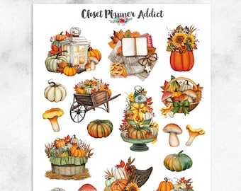 Watercolour Autumn Fall Season Planner Stickers | Autumn Stickers | Autumn Leaves | Pumpkin Stickers | Mushroom Stickers (S-718)