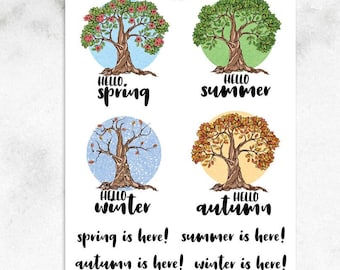 Hello Spring Summer Autumn Winter Planner Stickers | Spring Stickers | Summer Stickers | Fall Stickers | Winter Stickers (S-313)