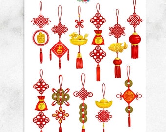 Chinese New Year Decorations Planner Stickers | Lunar New Year Stickers | Chinese Ornaments Stickers (S-706)