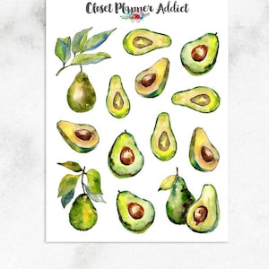 Avocado-plannerstickers | Avo-stickers | Aquarelstickers | Plantstickers | Voedselstickers | Fruitstickers (S-396)