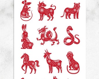 Chinese Zodiac Planner Stickers | Lunar New Year Stickers | Zodiac Animals Stickers | Chinese New Year Stickers (S-705)