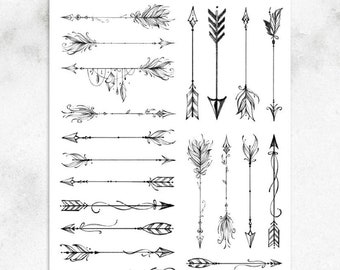 Boho Arrows Planner Stickers | Decorative Arrows | Arrows Stickers | Black and White Stickers | Journalling Stickers | Monochrome (S-263)